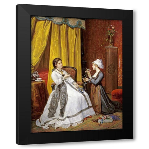 Flowers For The Lady Black Modern Wood Framed Art Print by De Pinelli, Auguste