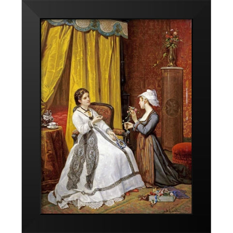 Flowers For The Lady Black Modern Wood Framed Art Print by De Pinelli, Auguste