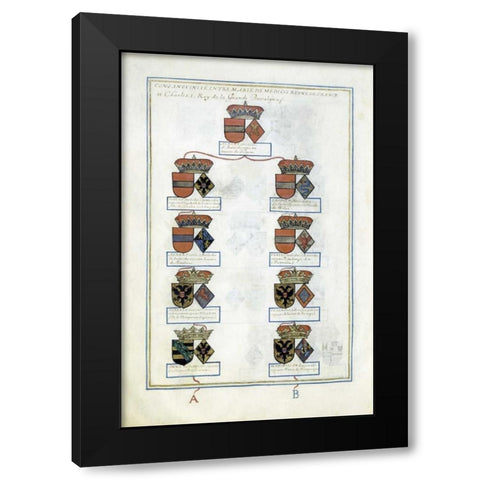 Tables of Consanguinity Between Queen Marie De Medicis of France and Henri IV Black Modern Wood Framed Art Print by Dhozier, Pierre