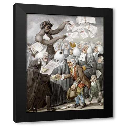 The Devil Among Lawyers Black Modern Wood Framed Art Print with Double Matting by Dighton, Robert