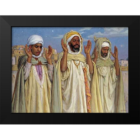 Prayers at LAube Black Modern Wood Framed Art Print by Dinet, Alphonse-Etienne