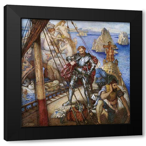 The Islands of The Sirens, Ulysses Lashing Himself To The Mast Black Modern Wood Framed Art Print with Double Matting by Donaldson, Andrew Benjamin