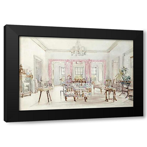 The Drawing Room of Queens House, Barbados, 1880 Black Modern Wood Framed Art Print with Double Matting by Grimston Fawkes, Col. Lionel