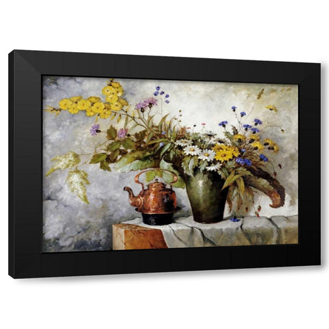 Cornflowers, Daisies and Other Flowers In a Vase Black Modern Wood Framed Art Print with Double Matting by Fischer, Carl H.