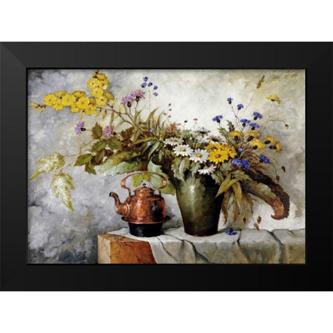 Cornflowers, Daisies and Other Flowers In a Vase Black Modern Wood Framed Art Print by Fischer, Carl H.