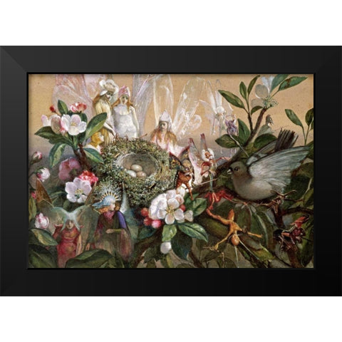 Fairies Round a Birds Nest - The Distressed Mother Black Modern Wood Framed Art Print by Fitzgerald, John Anster