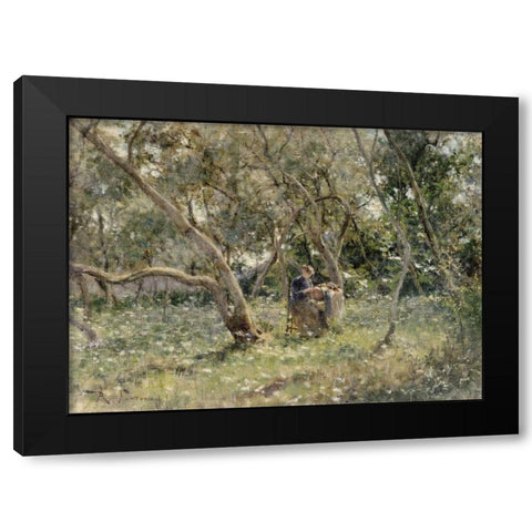 In The Orchard Black Modern Wood Framed Art Print with Double Matting by Fontana, Roberto