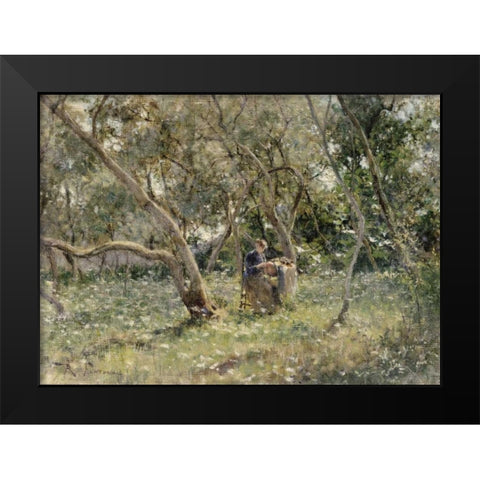 In The Orchard Black Modern Wood Framed Art Print by Fontana, Roberto