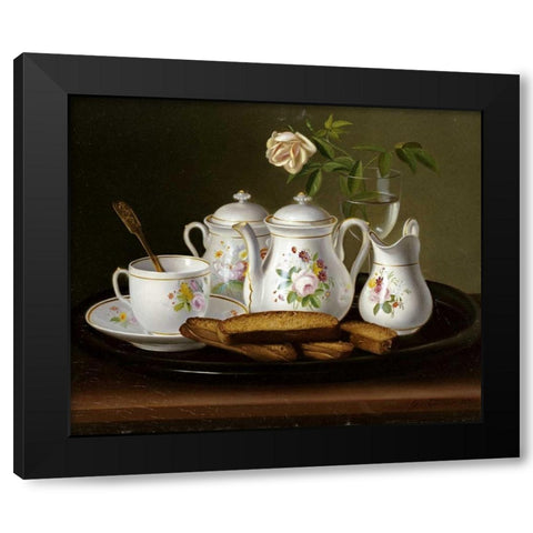 Still Life of Porcelain and Biscuits Black Modern Wood Framed Art Print by Forster, George