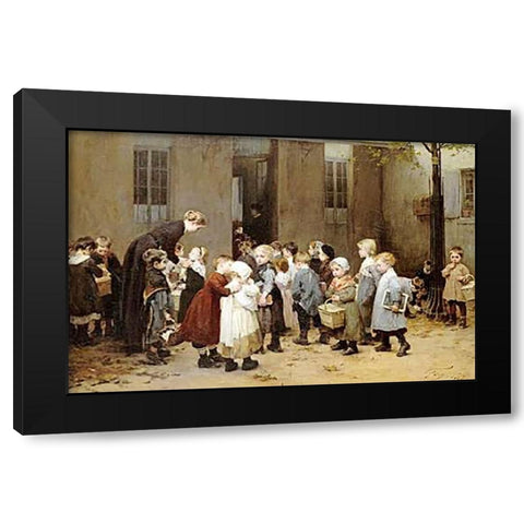 Back To School Black Modern Wood Framed Art Print by Geoffroy, Henry Jules Jean