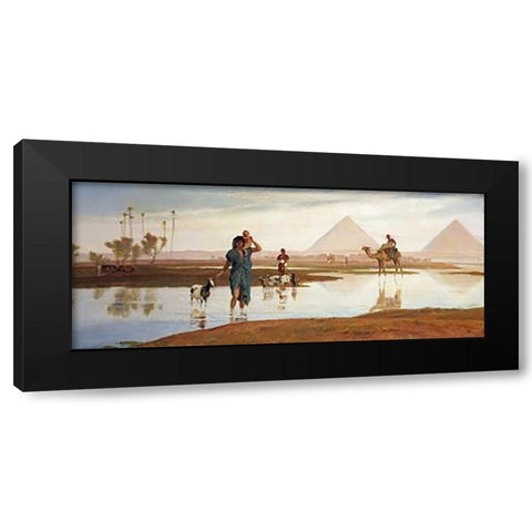 Overflow of The Nile, With The Pyramids Black Modern Wood Framed Art Print with Double Matting by Goodall, Frederick