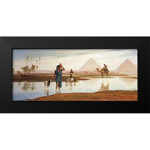 Overflow of The Nile, With The Pyramids Black Modern Wood Framed Art Print by Goodall, Frederick