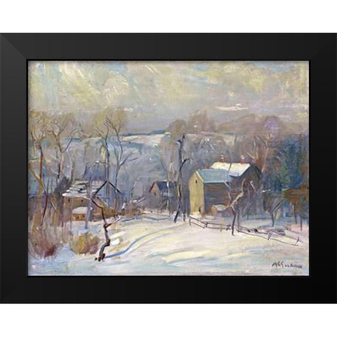 Village In Snow Black Modern Wood Framed Art Print by Goodwin, Arthur Clifton