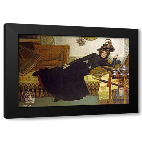 Une Femme Elegante Black Modern Wood Framed Art Print by Gourse, Hippolyte-Casimir