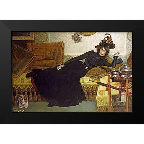 Une Femme Elegante Black Modern Wood Framed Art Print by Gourse, Hippolyte-Casimir