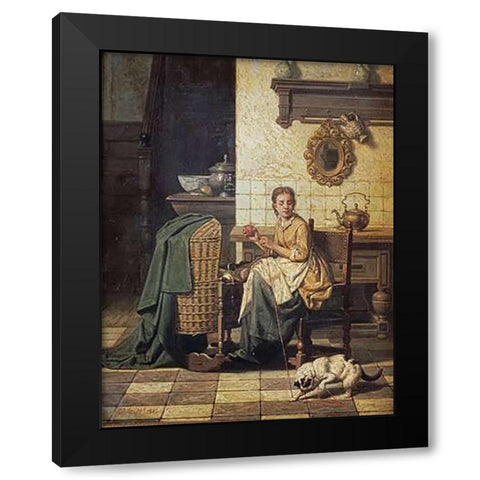 A Playful Cat Black Modern Wood Framed Art Print by Grips, Charles Josef