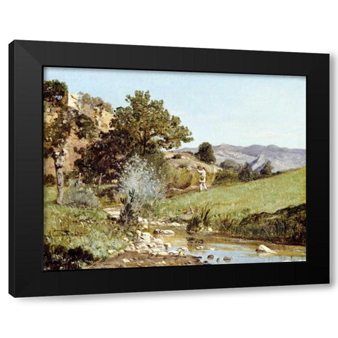 A Hunter In a Landscape Black Modern Wood Framed Art Print by Guigou, Paul