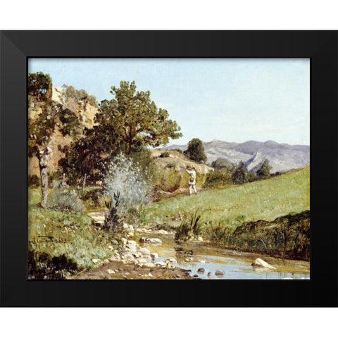 A Hunter In a Landscape Black Modern Wood Framed Art Print by Guigou, Paul