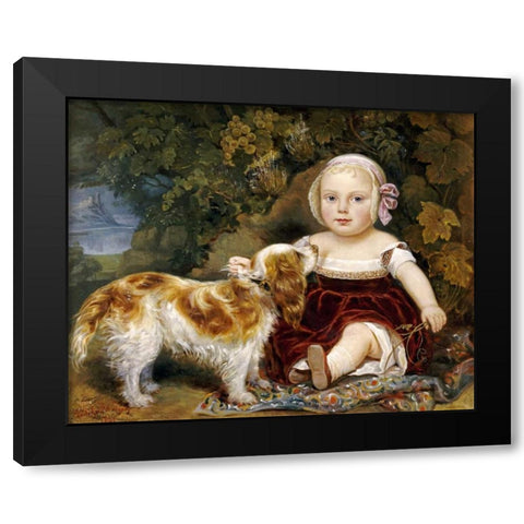 A Young Child With a Spaniel Black Modern Wood Framed Art Print with Double Matting by Guillot-Saguez, Amila