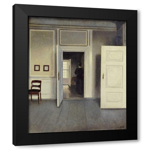 A Woman In An Interior Black Modern Wood Framed Art Print with Double Matting by Hammershoi, Vilhelm