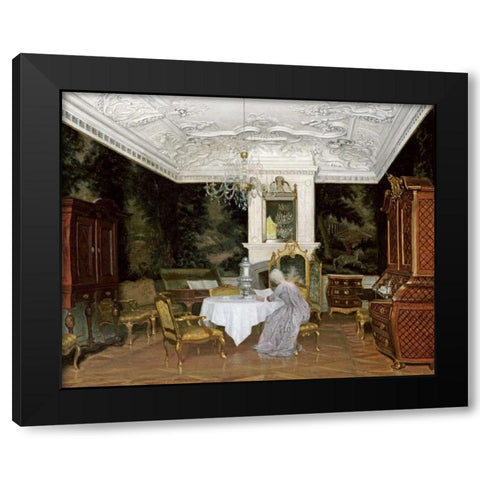 A Lady In An Interior, Fredensborg Black Modern Wood Framed Art Print by Hansen, Adolf Heinrich Claus