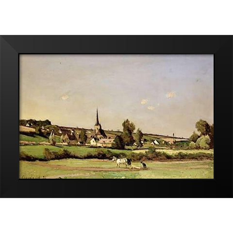 An Extensive Landscape With a Ploughman Black Modern Wood Framed Art Print by Harpignies, Henri Joseph