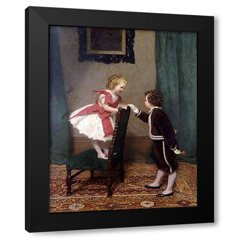 Miss Lilys First Flirtation Black Modern Wood Framed Art Print by Hayllar, James