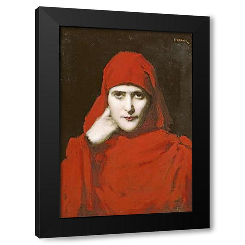 A Woman In a Red Cloak Black Modern Wood Framed Art Print by Henner, Jean Jacques