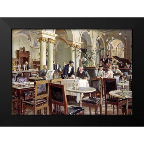 Cafe In Copenhagen Black Modern Wood Framed Art Print by Henningsen, Frants