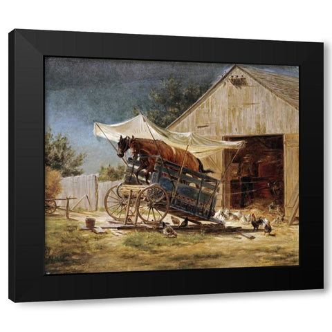 The Hay Thrasher Black Modern Wood Framed Art Print by Henry, Edward Lamson
