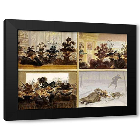 The Artists Commentary on Womens Hats Black Modern Wood Framed Art Print by Henry, Edward Lamson