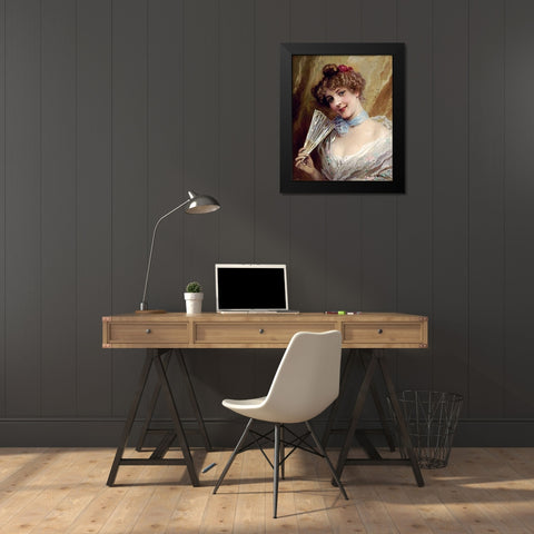 Lady With a Fan Black Modern Wood Framed Art Print by Hernandez, Daniel