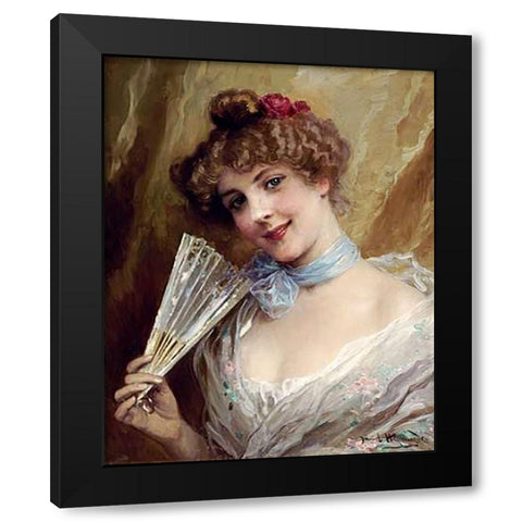 Lady With a Fan Black Modern Wood Framed Art Print with Double Matting by Hernandez, Daniel