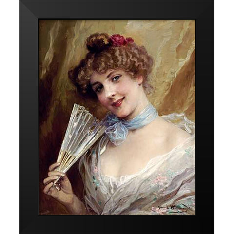 Lady With a Fan Black Modern Wood Framed Art Print by Hernandez, Daniel