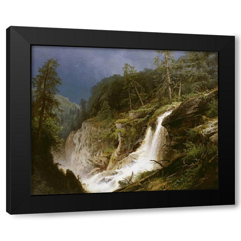 Western Waterfall Black Modern Wood Framed Art Print with Double Matting by Herzog, Herman