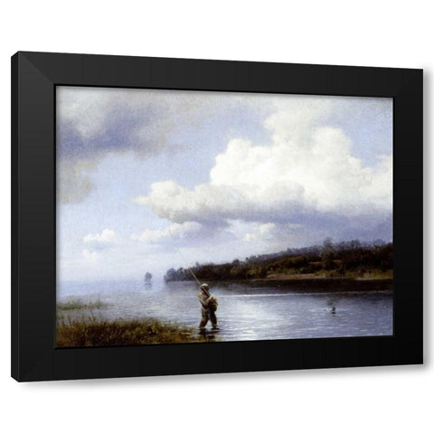 Fly Fishing Black Modern Wood Framed Art Print with Double Matting by Herzog, Herman