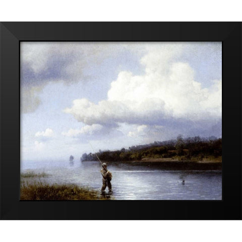 Fly Fishing Black Modern Wood Framed Art Print by Herzog, Herman