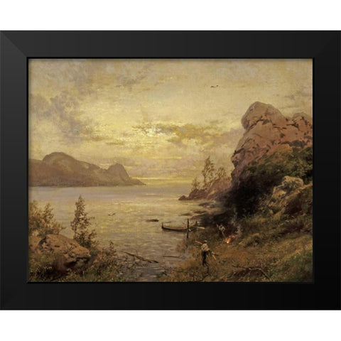 Camp Site Black Modern Wood Framed Art Print by Herzog, Herman