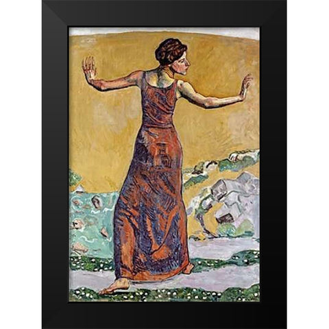 Joyous Woman Black Modern Wood Framed Art Print by Hodler, Ferdinand