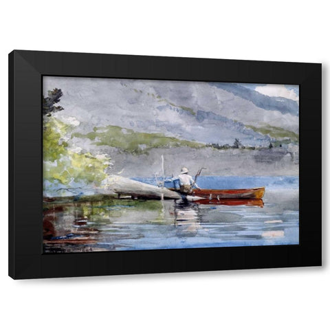 The Red Canoe Black Modern Wood Framed Art Print with Double Matting by Homer, Winslow