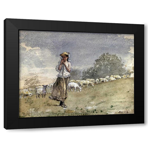Tending Sheep, Houghton Farm Black Modern Wood Framed Art Print by Homer, Winslow