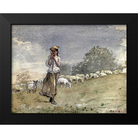 Tending Sheep, Houghton Farm Black Modern Wood Framed Art Print by Homer, Winslow