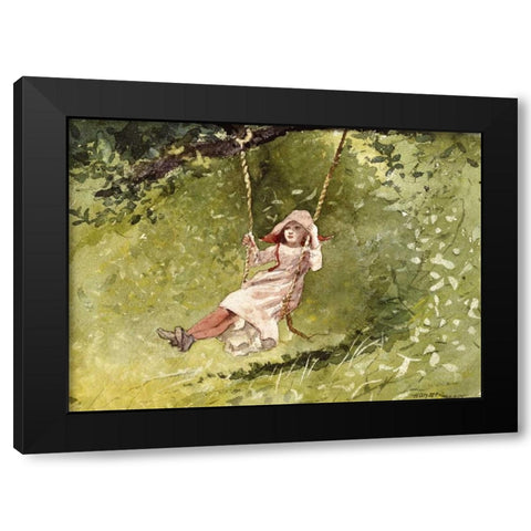 Girl on a Swing Black Modern Wood Framed Art Print with Double Matting by Homer, Winslow