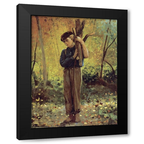 Boy Holding Logs Black Modern Wood Framed Art Print by Homer, Winslow