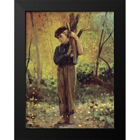 Boy Holding Logs Black Modern Wood Framed Art Print by Homer, Winslow