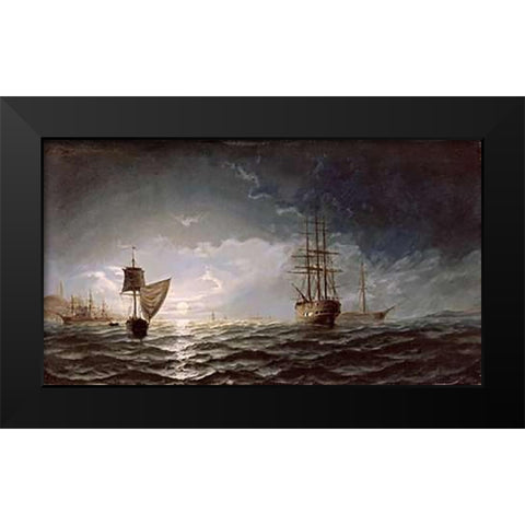 Moonlight Over Constantinople Black Modern Wood Framed Art Print by Hoyer, Edward