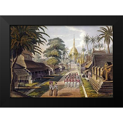 Great Dagon Pagoda, Rangoon, Burma Black Modern Wood Framed Art Print by Hunt, George