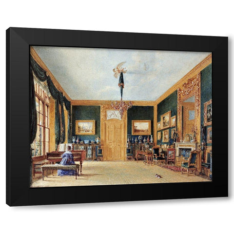 The Green Drawing Room Black Modern Wood Framed Art Print by Hunt, William Henry