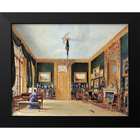 The Green Drawing Room Black Modern Wood Framed Art Print by Hunt, William Henry