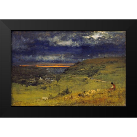 Sunset at Etretat, Normandy Black Modern Wood Framed Art Print by Inness, George